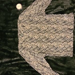 Mesh snakeskin mock neck long sleeve cropped shirt